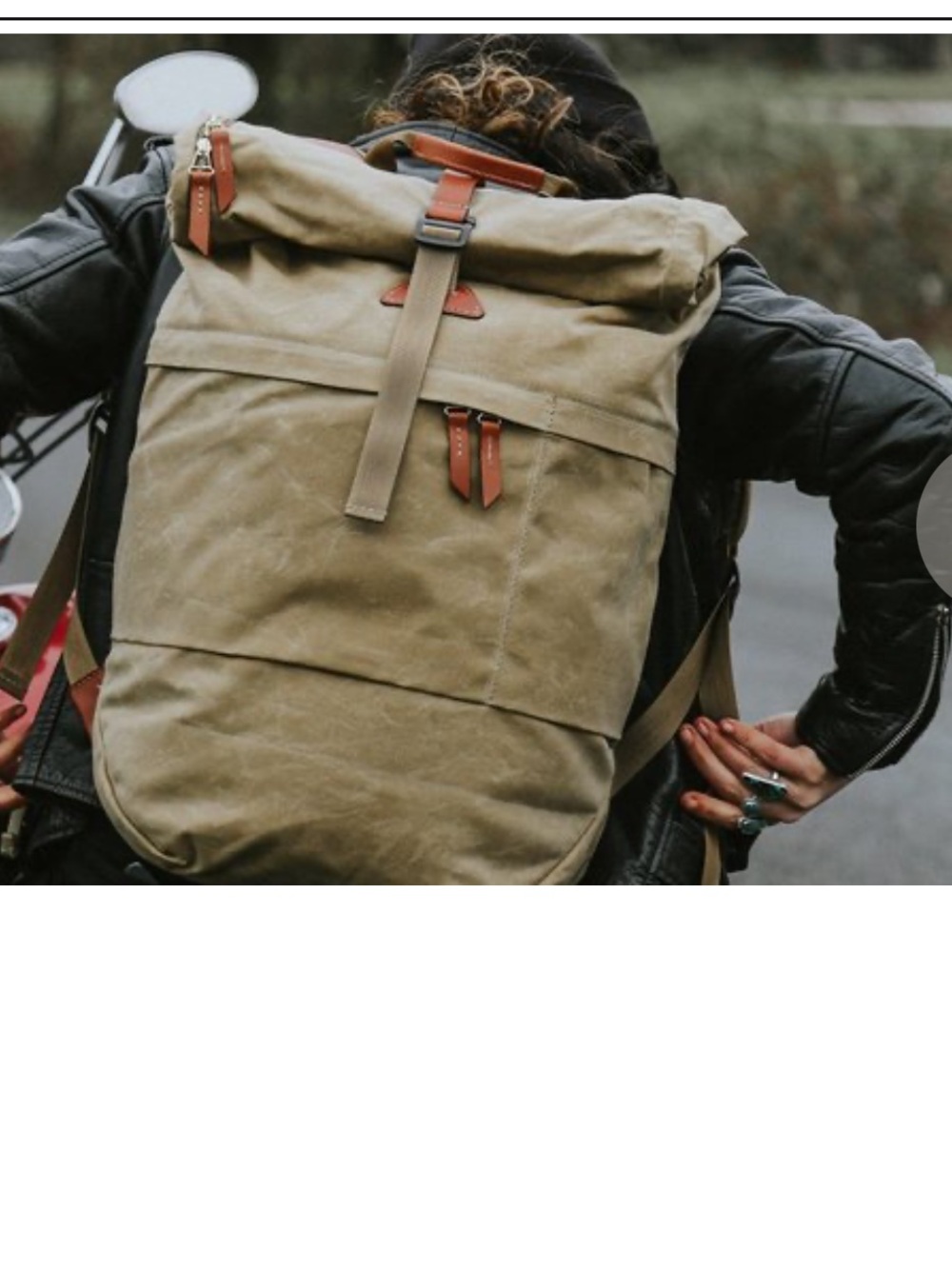 Roll-Top Canvas Backpack for Men — Khaki with Brown Trim